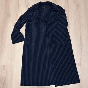 Rachel Zoe Navy Blue LINA Pinstripe Long Blazer Coat 3/4-Sleeve Tall